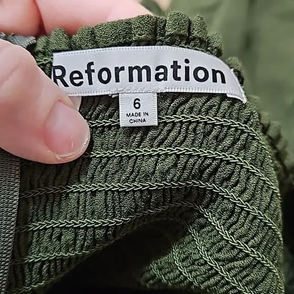 Reformation Womens Green mini dress long sleeves size 6 peasant cottage boho - Picture 5 of 10